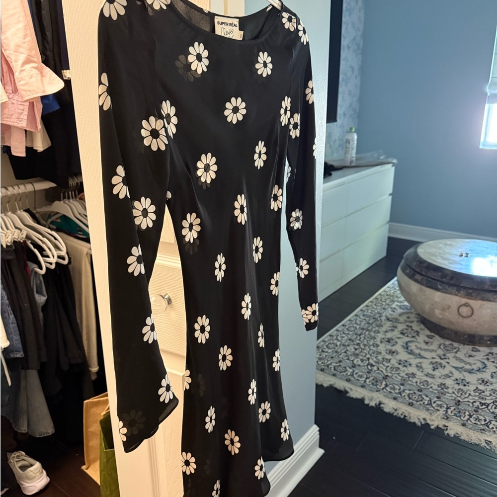 Realization super real Claudia Schiffer Black Dress with White Floral Design